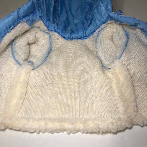 Vintage Doll Coat Hooded Faux Sherpa Trimmed Blue Ties Cabbage Patch? - Picture 6 of 11